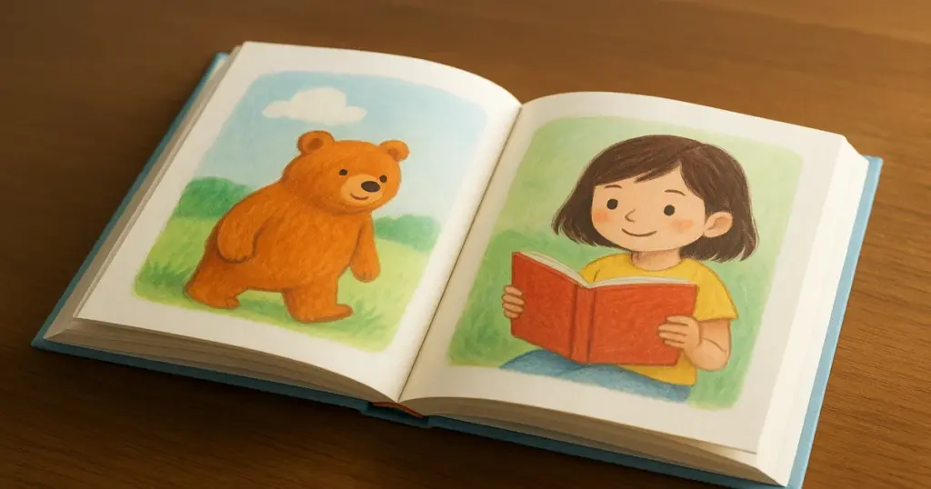 絵本は何歳まで読み聞かせる?をテーマにした、子どもが絵本を読む温かい雰囲気の画像